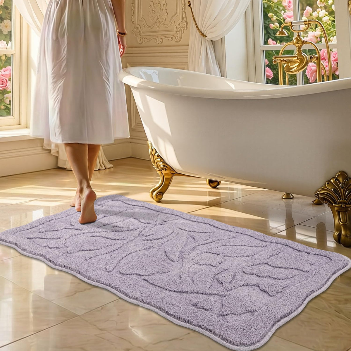 BSICPRO Bathroom Rugs, 32x20 Scalloped Bath Mats, Forest Green