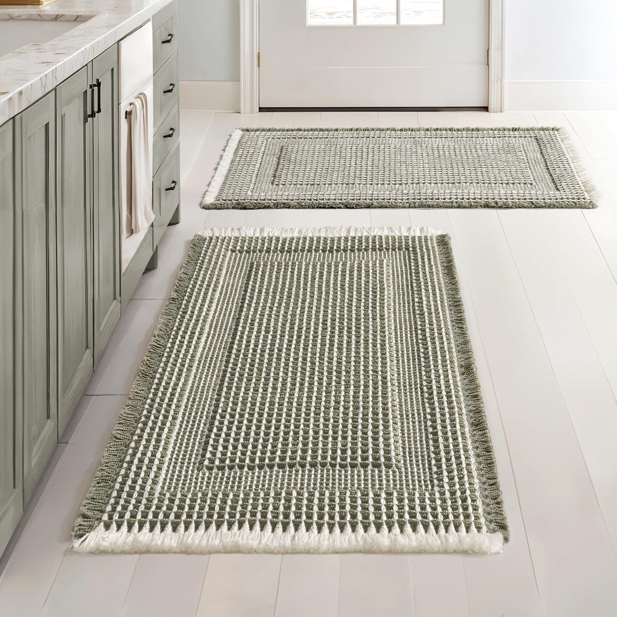 MIULEE Set of 2 Waffle Bathroom Rugs Brown&Cream Boho Bath Mat 17x24+18x30