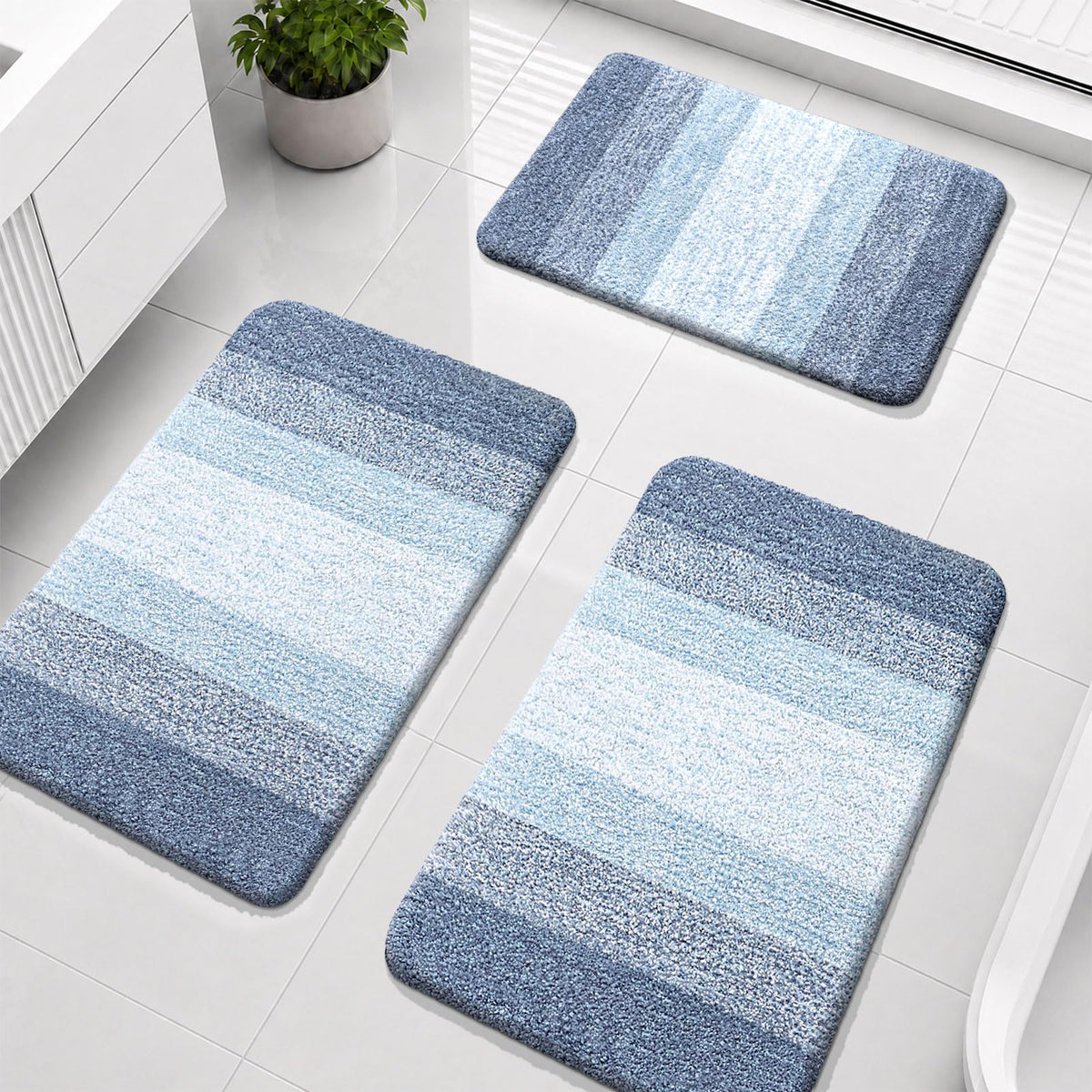 OLANLY Microfiber Bathroom Rugs Sets 3 Piece, Absorbent Bath Mats, Grey