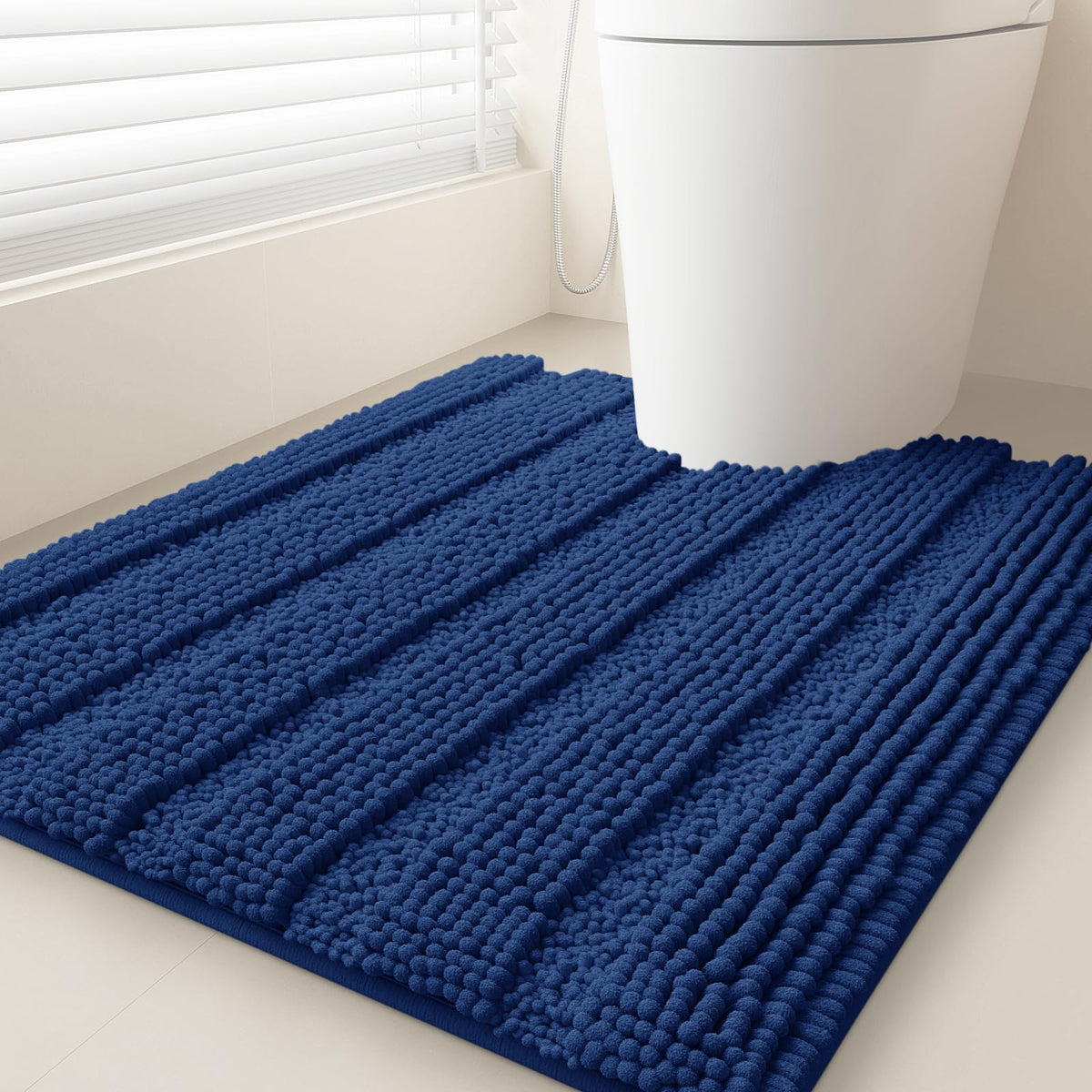 ACCUMTEK Christmas Striped Pink Bathroom Rug Set 3 Pieces Ultra Soft, Non Slip Chenille Toilet Mat, Absorbent Plush Shaggy Bath Mats for Bathroom, Bedroom, Kitchen
