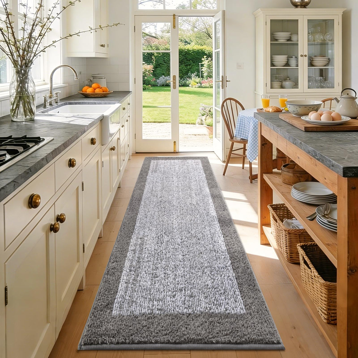 48x24 Long Bathroom Rugs Non Slip Washable, Soft Absorbent Bath Mat Blue