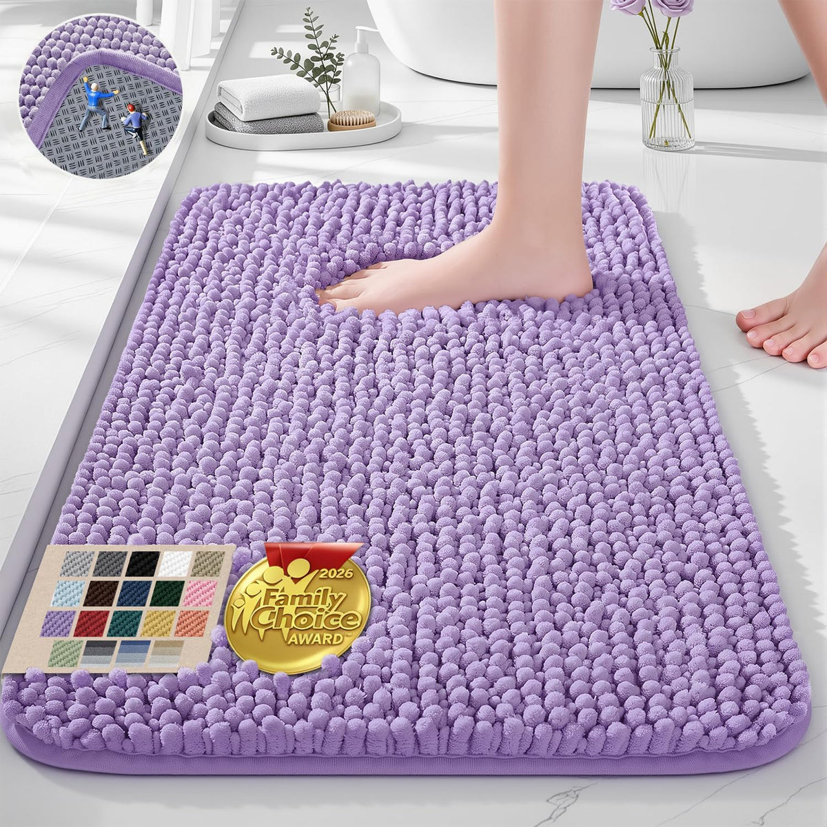 Ophanie Grey Bathroom Rugs 30x20, Soft Chenille Bath Mat, Non Slip Absorbent Quick Dry Light Gray Mats, Machine Washable Thick Small Area Rug Sets,Grip Bathmat for Shower,Toilet,Sink and Indoor Floor