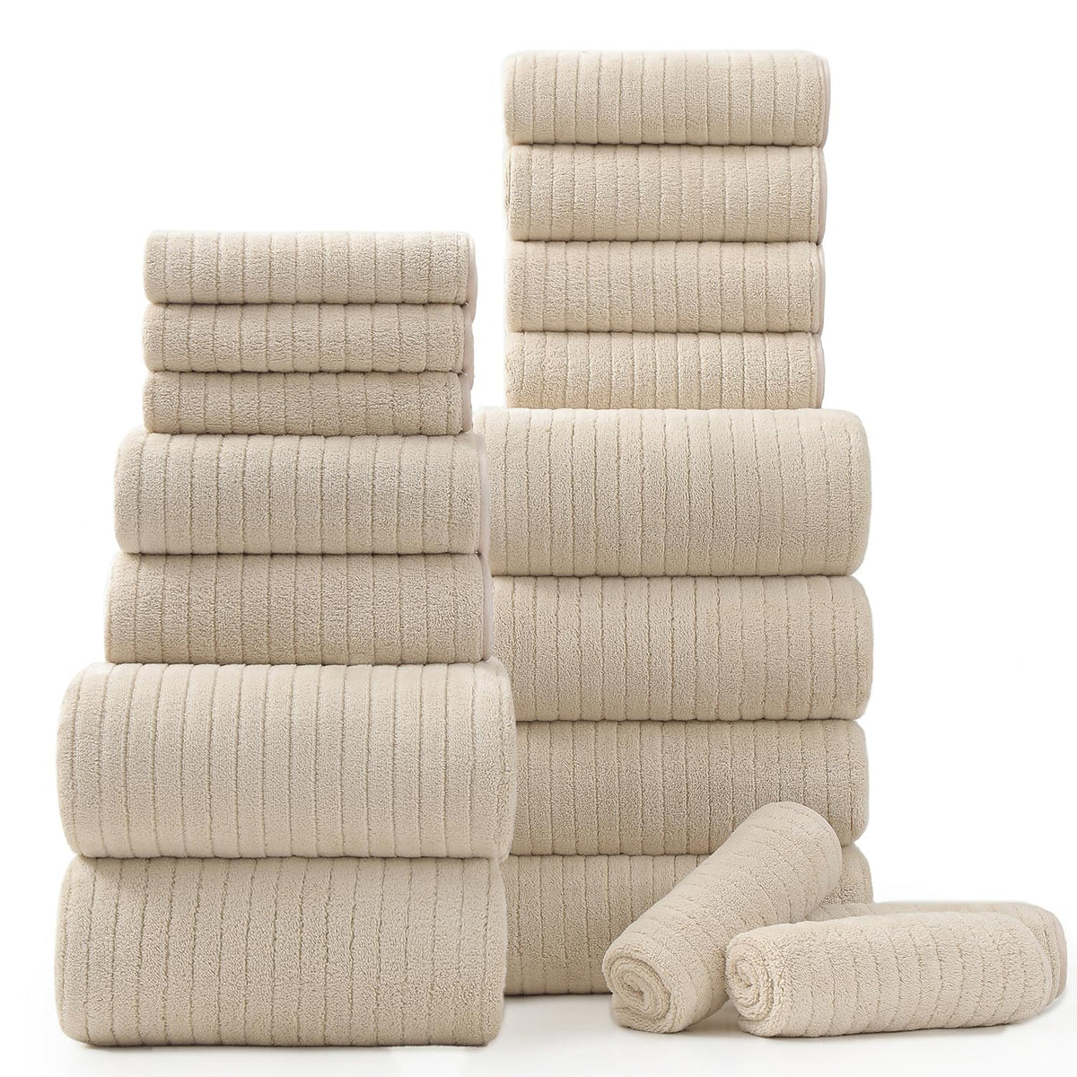 18 Piece Bath Towels Set,Ultra Soft Family Bathroom Towel Set with Hanging Loops-6 Bath Towels,6 Hand Towels,6 Washcloths,Highly Absorbent Quick Dry Shower Towel for Bathroom,Hotel,Spa-Grey Towel Set