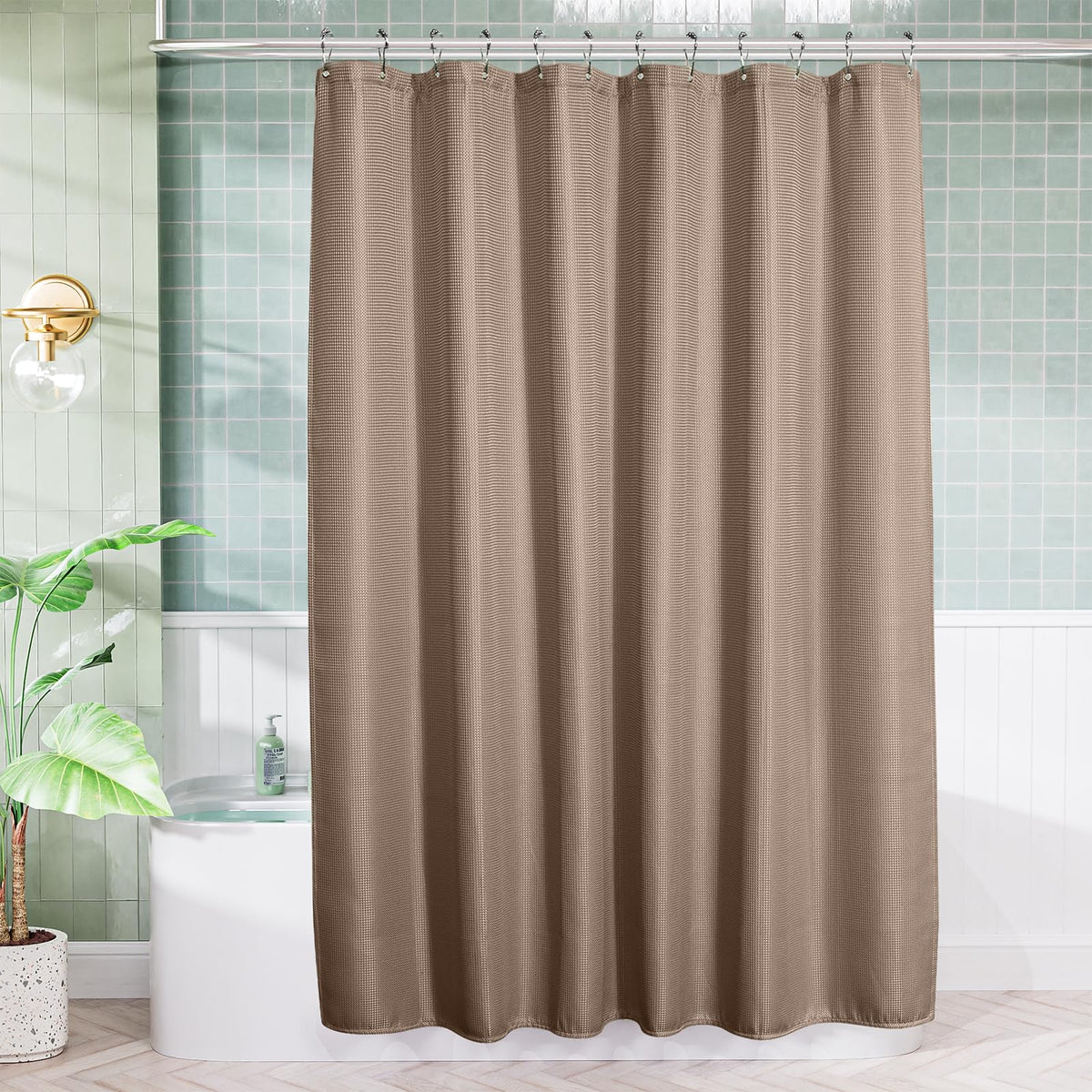 AmazerBath Blush Pink Shower Curtain Fabric, Waffle Shower Curtain Heavy Duty 240GSM, Hotel Quality Bathroom Shower Curtains, 72 x 72 Inches