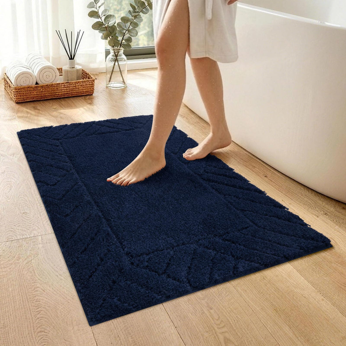 48x17 Long Bathroom Runner Rugs Beige, Non Slip Washable Bath Rugs