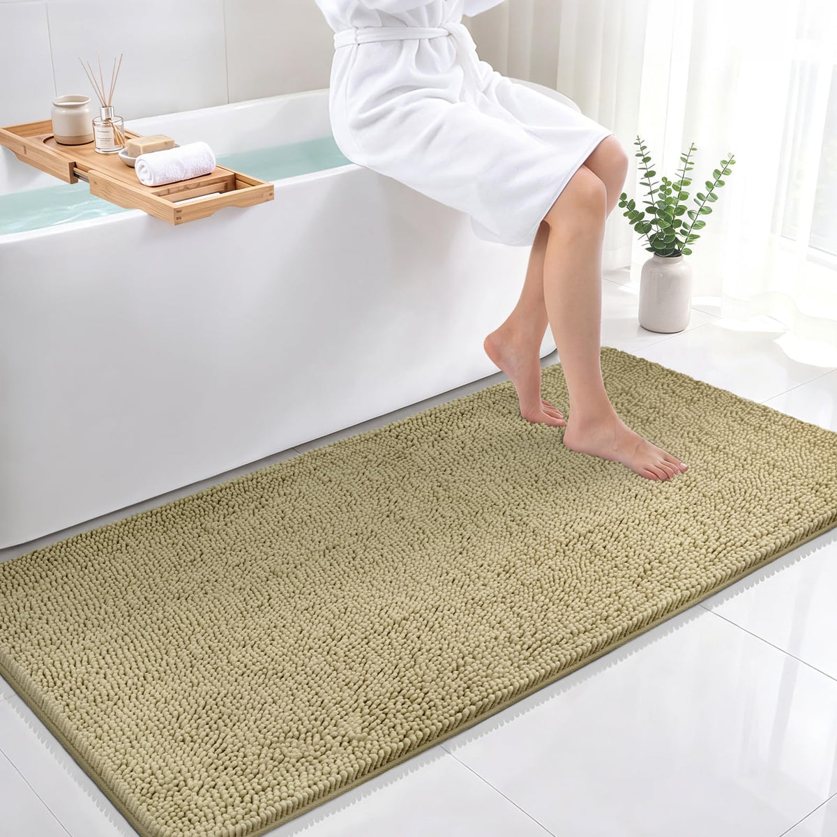 Bcoimo Small Bath Rug Mat,24x17 Extra Soft Chenille Lavender Bathroom Mats