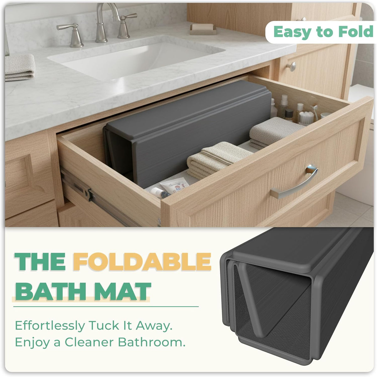 SYIPO Non-Slip Foldable Stone Bath Mat-Diatomite, 23.6 x 15.3”, Dark Gray