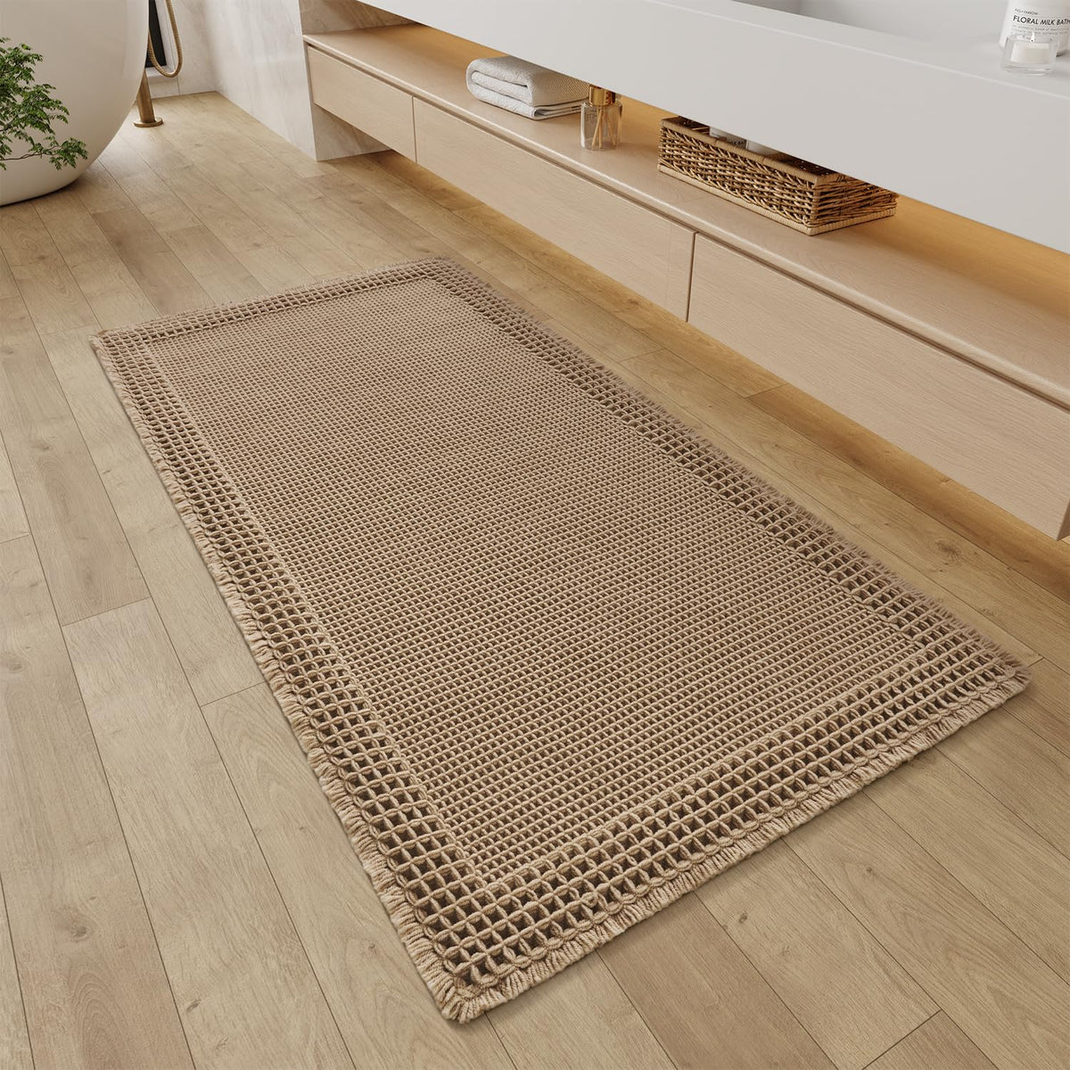 RESARE Waffle Bath Mat for Bathroom, Non Slip Bathroom Rugs 17"x24" Green