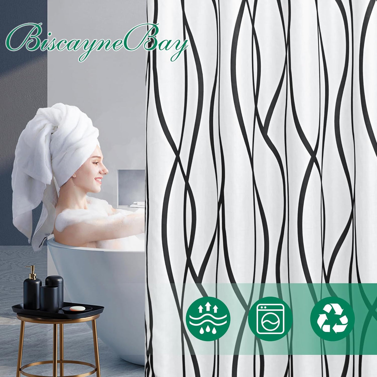 Fabric Modern Shower Curtain-Black and White Shower Curtains for Bathroom