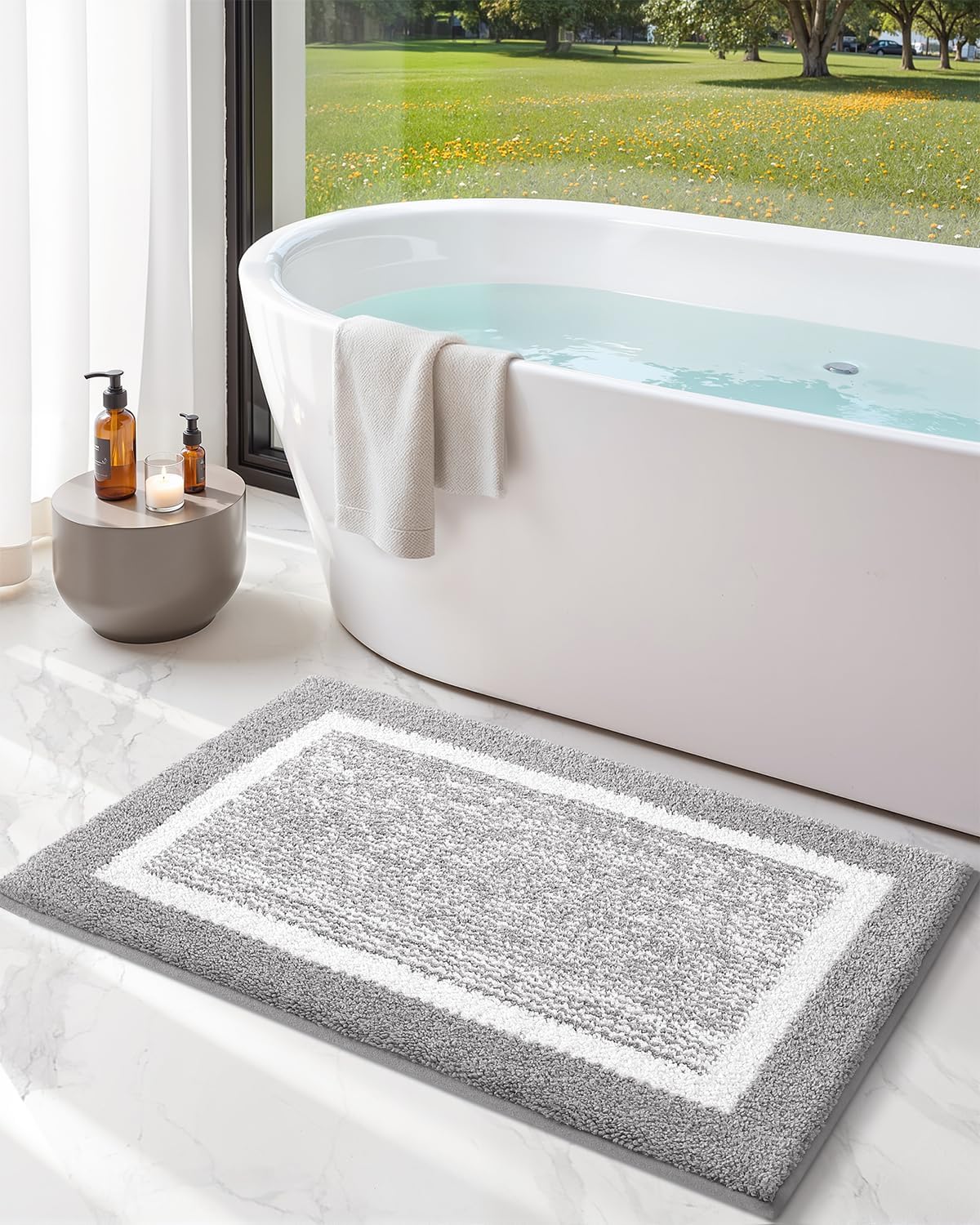 Color&Geometry 16"x24" Small Bath Mats for Bathroom Simple and Stylish,Gray