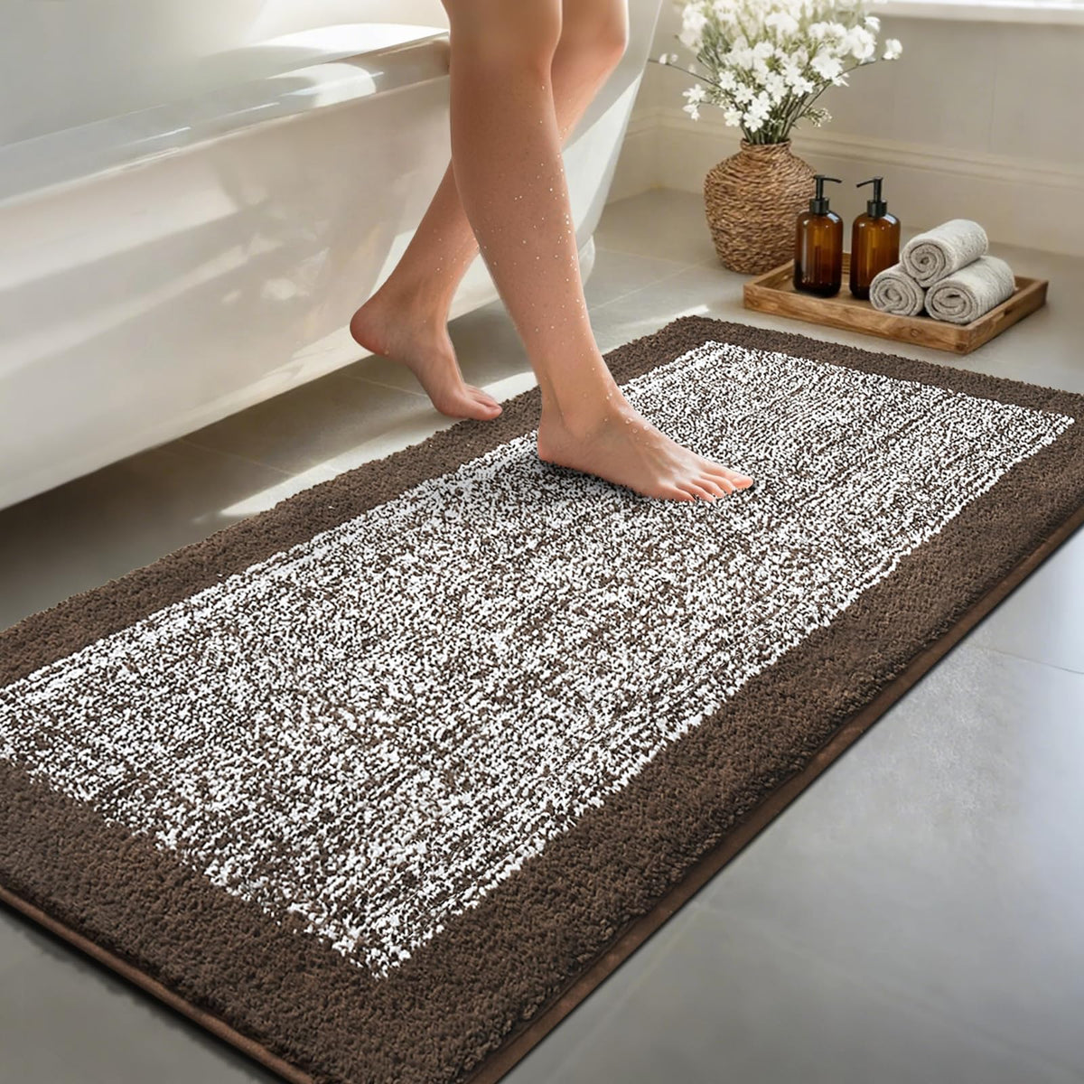 48x24 Long Bathroom Rugs Non Slip Washable, Soft Absorbent Bath Mat Blue