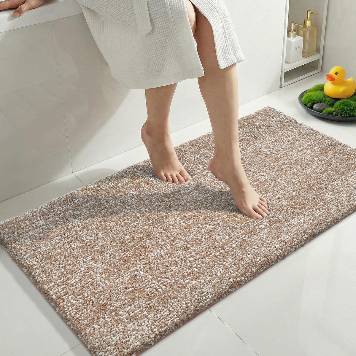 Yimobra Non Slip Machine Washable Bathroom Rug 32x20 Light Blue and White