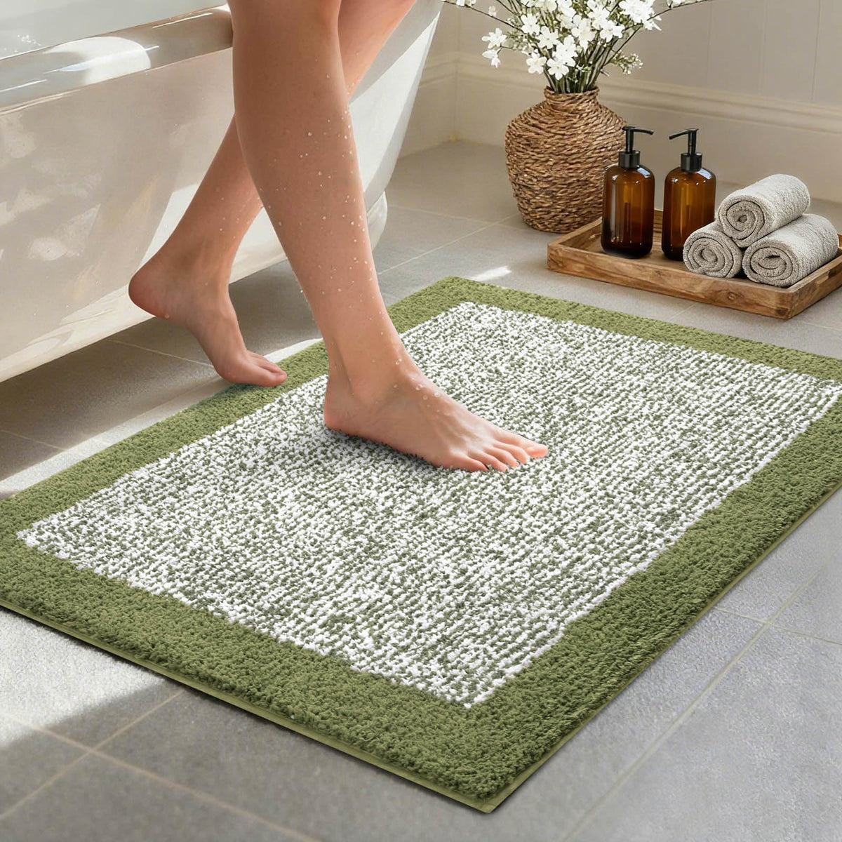 48x24 Long Bathroom Rugs Non Slip Washable, Soft Absorbent Bath Mat Blue