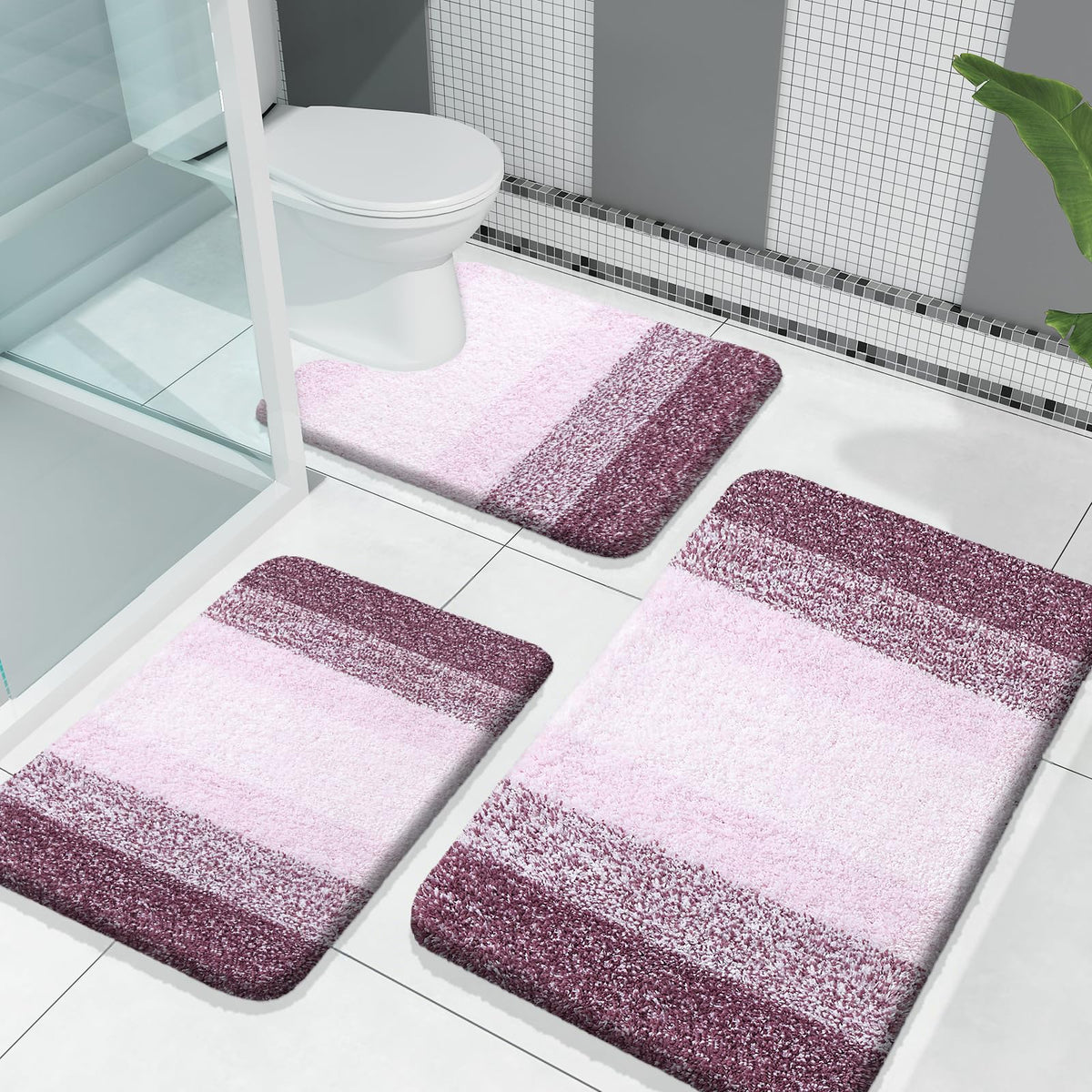 OLANLY Microfiber Bathroom Rugs Sets 3 Piece, Absorbent Bath Mats, Grey