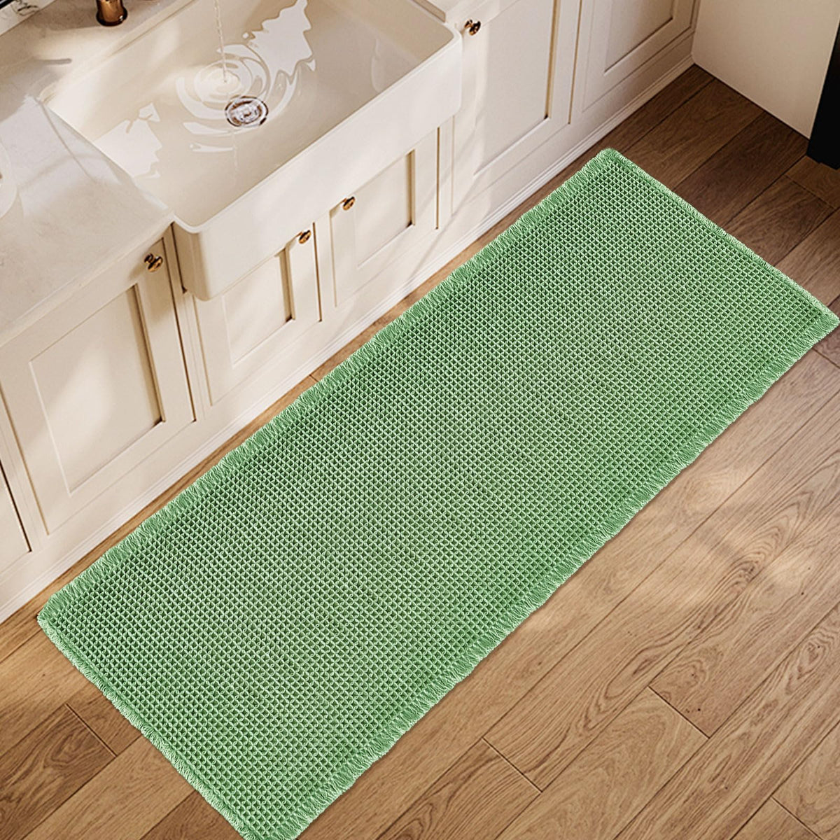 ZALL Waffle Bath Mat,Dark Green Super Absorbent Non Slip Bathroom Rug,17x24inch,Machine Washable Ultra Soft Floor Mats