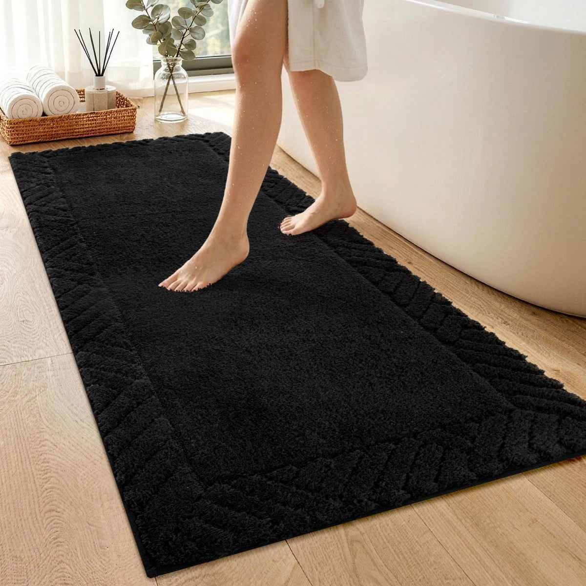 48x17 Long Bathroom Runner Rugs Beige, Non Slip Washable Bath Rugs