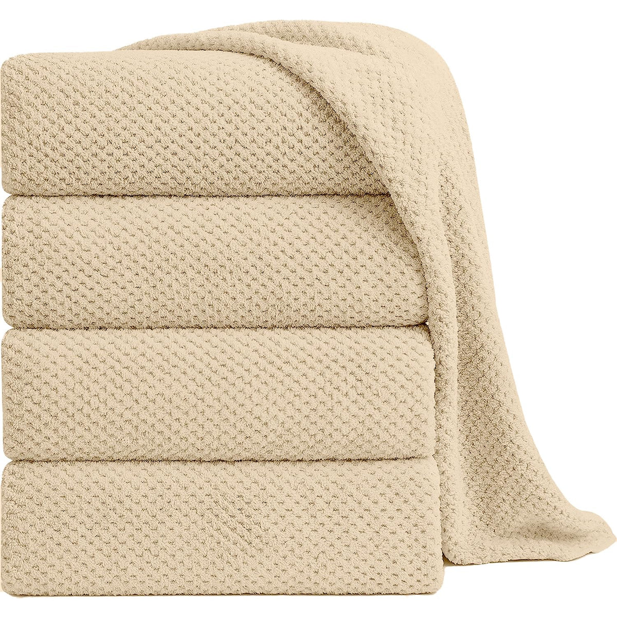 8-Piece Bath Towel Set, 2 Extra Large Bath Towel Sheets, 2 Hand Towels and 4 Washcloths - Highly Absorbent Quick Dry Polyester,Ultra Soft Towel Set for Bathroom, Waffle Weave Design, Pack of 8, Green