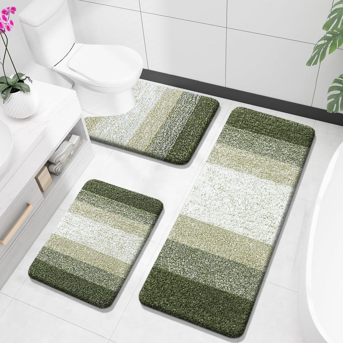 OLANLY Microfiber Bathroom Rugs Sets 3 Piece, Absorbent Bath Mats, Grey