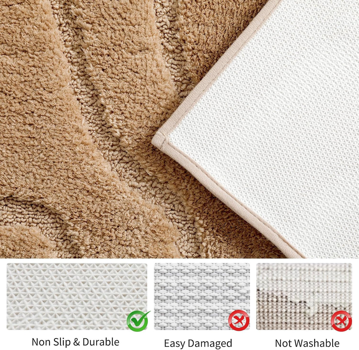 YIHOUSE Soft Bathroom Rugs 24" x 36", Non-Slip Absorbent Bath Mat, Beige