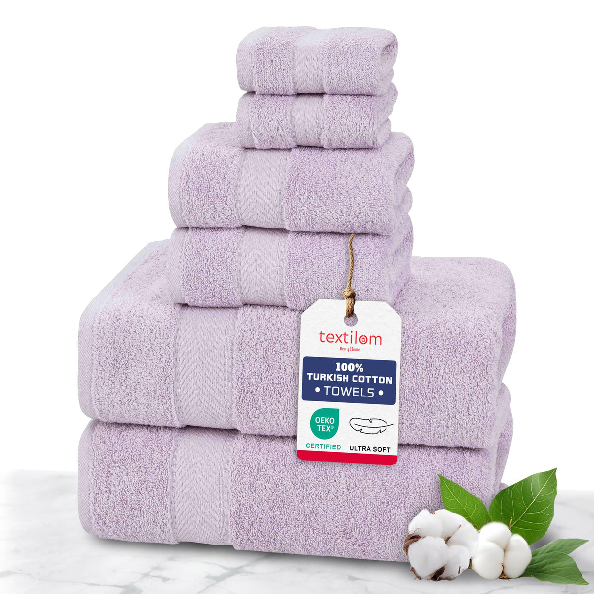 TEXTILOM 100% Turkish Cotton 6 Pcs Luxury Bath Towel Set, Soft & Absorbent Towels for Bathroom (2 Bath Towels, 2 Hand Towel, 2 Washcloths) - Aqua