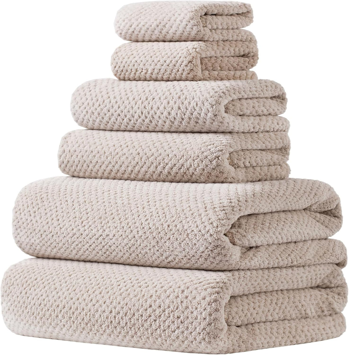 Extra Large Bath Towels Set for Bathroom 30x60 Inches Super Soft Light Weight Quick Dry Microfiber Shower Towels (Beige, 6 Piece)