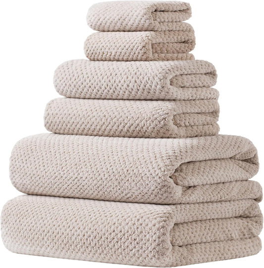 Extra Large Bath Towels Set for Bathroom 30x60 Inches Super Soft Light Weight Quick Dry Microfiber Shower Towels (Beige, 6 Piece)