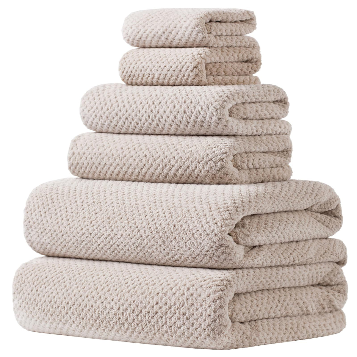 Extra Large Bath Towels Set for Bathroom 30x60 Inches Super Soft Light Weight Quick Dry Microfiber Shower Towels (Beige, 6 Piece)