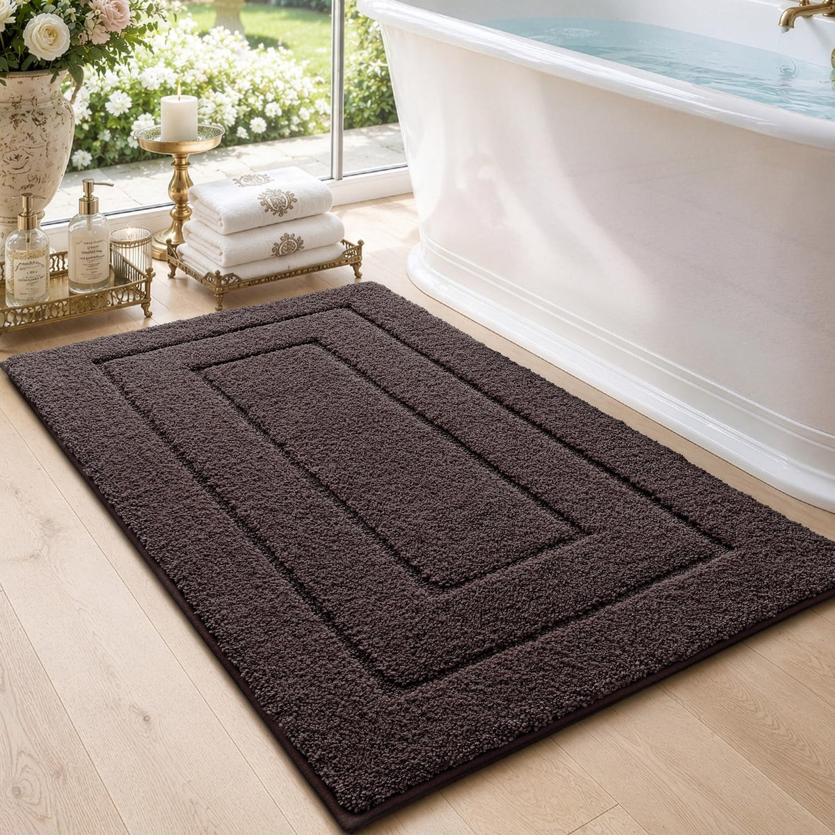 DEXI Bathroom Rugs 36x24, Non-Slip Bath Mat Soft Absorbent, Beige