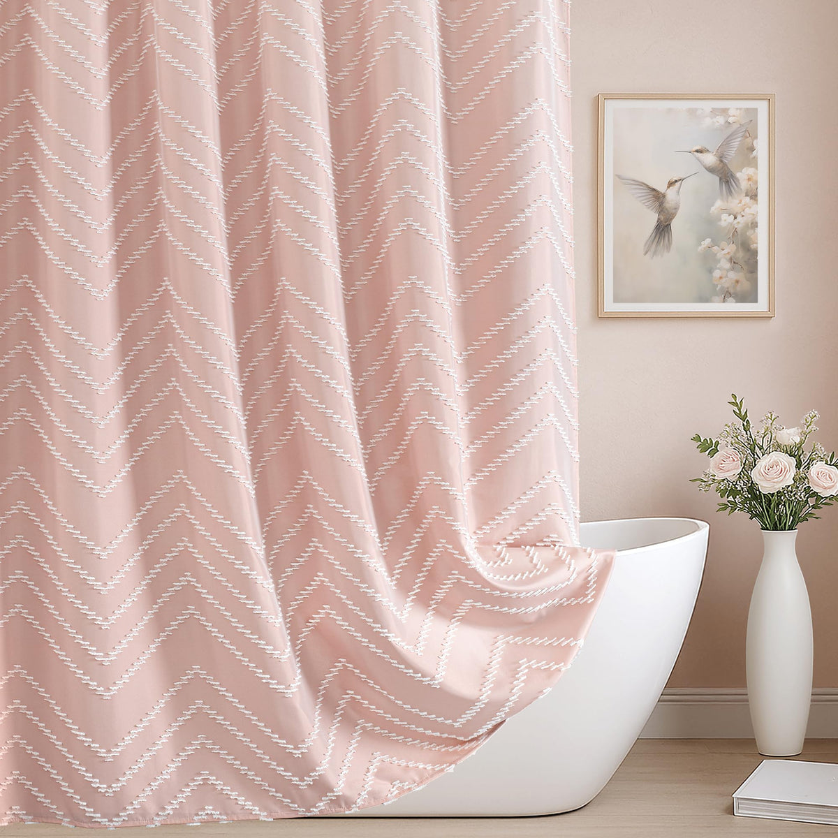 White Boho Fabric Shower Curtain 72 x 84 Inches