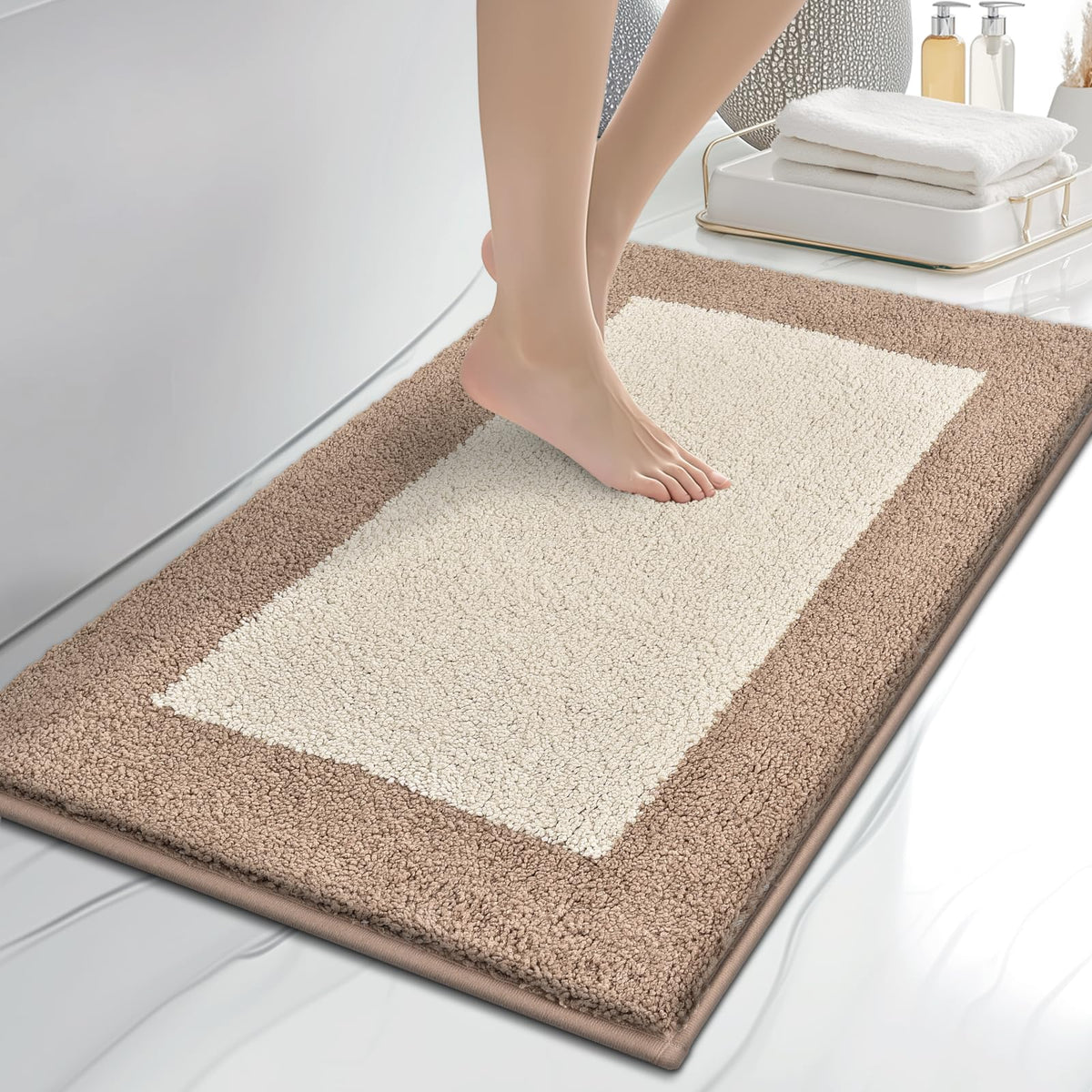 anllugs Bathroom Rugs, 20" x 30" Soft Bath Rugs, Olive Green & Green
