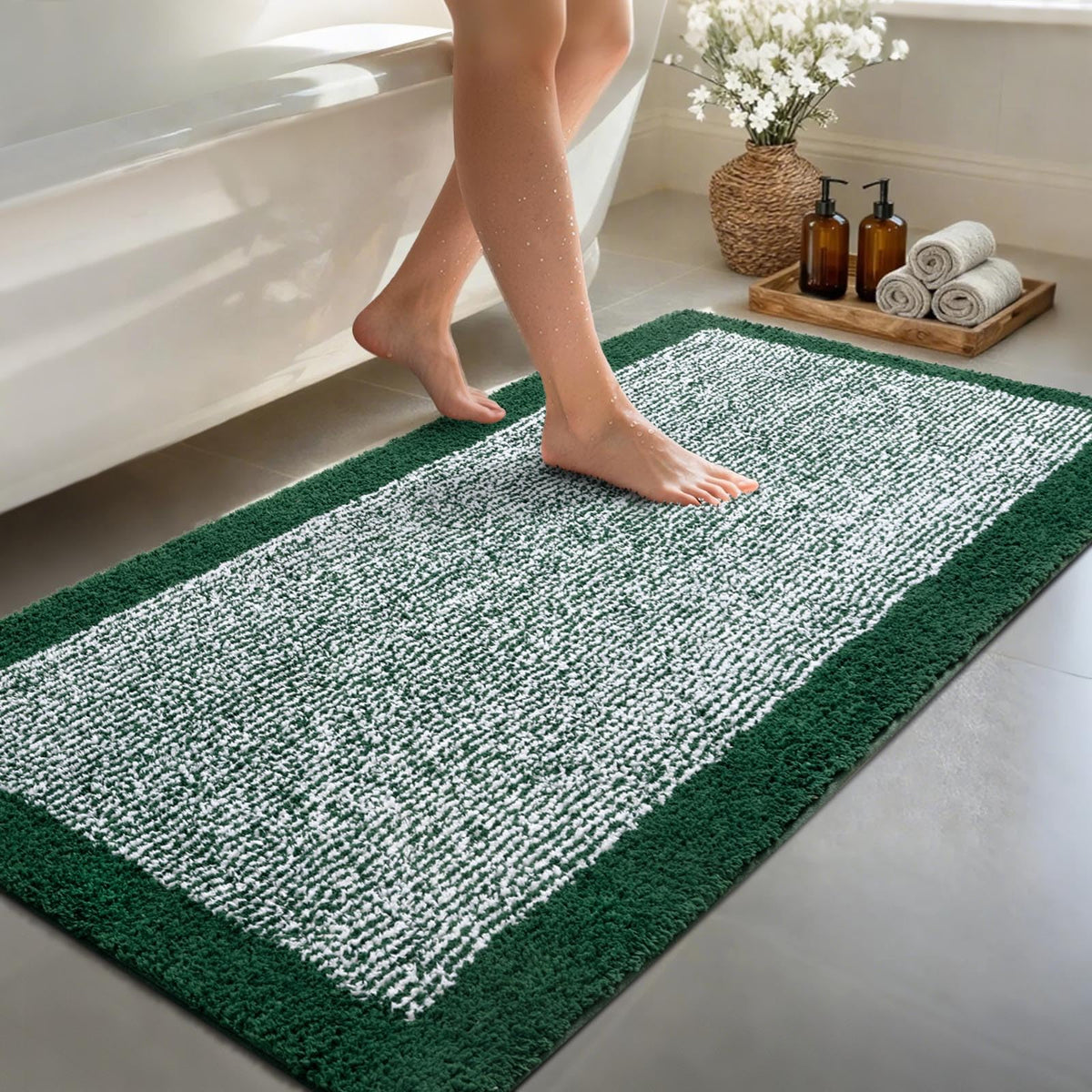 48x24 Long Bathroom Rugs Non Slip Washable, Soft Absorbent Bath Mat Blue