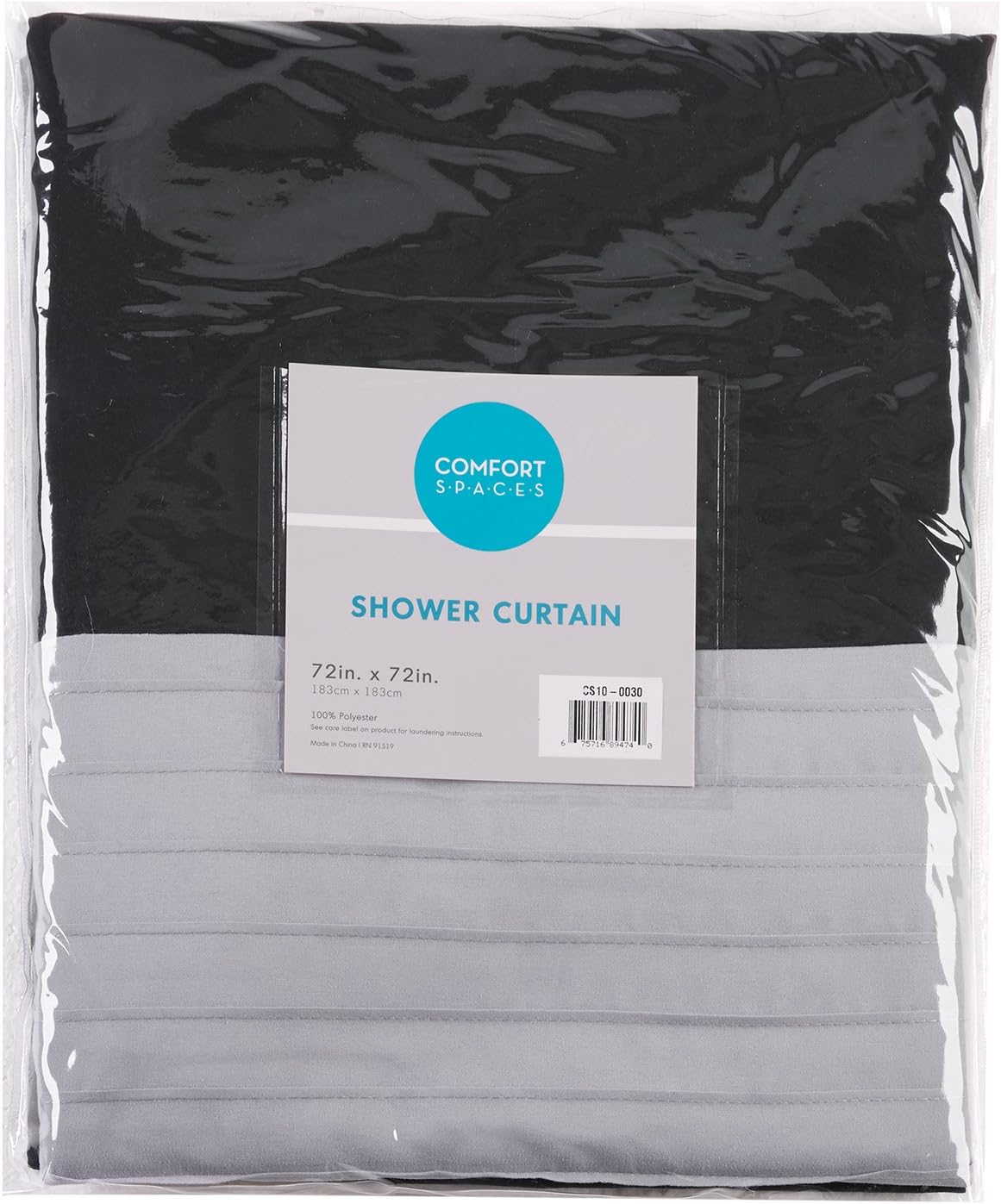 Comfort Spaces Windsor Shower Curtain for Bathroom, 72 x 72, Black