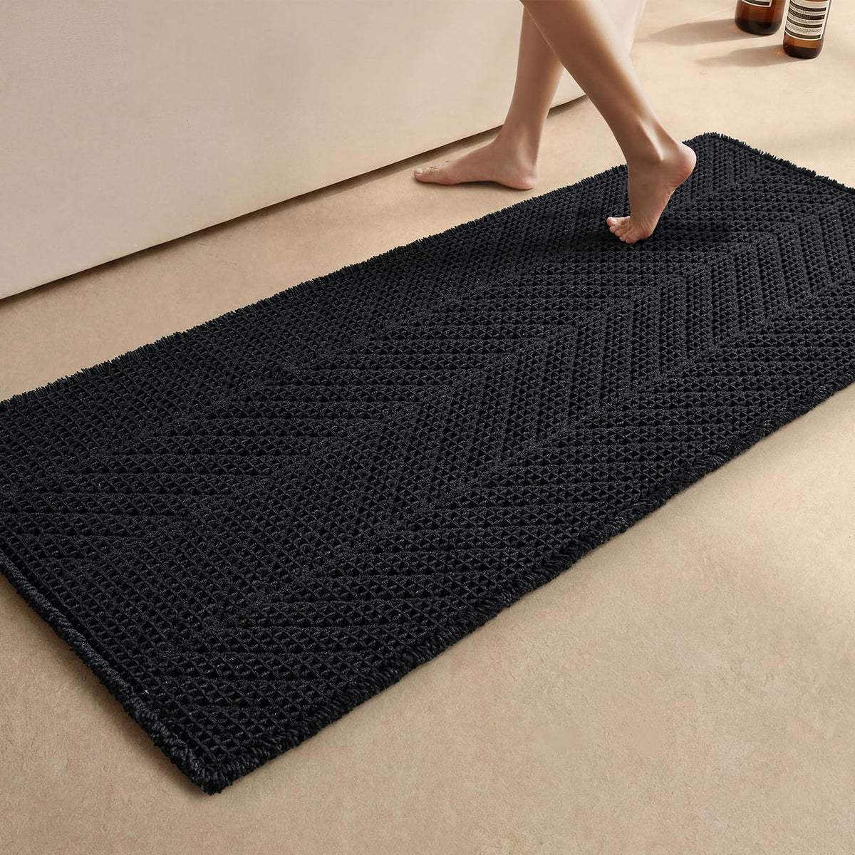 Sunfly Boho Herringbone Waffle Bath Mat, Ultra Soft Non-Slip Bathroom Rug - Super Absorbent & Quick Dry, Washable Bath Rug for Bathroom 16"x24" Taupe