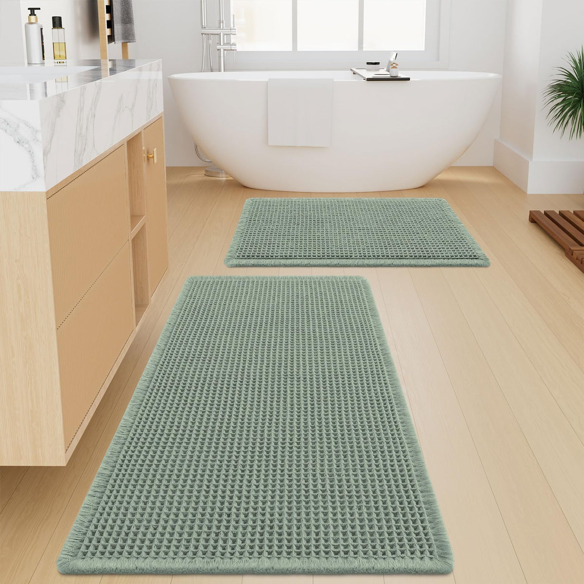 Smiry Waffle Bathroom Rugs Sets 2 Piece (30x20+24x16, Brown)