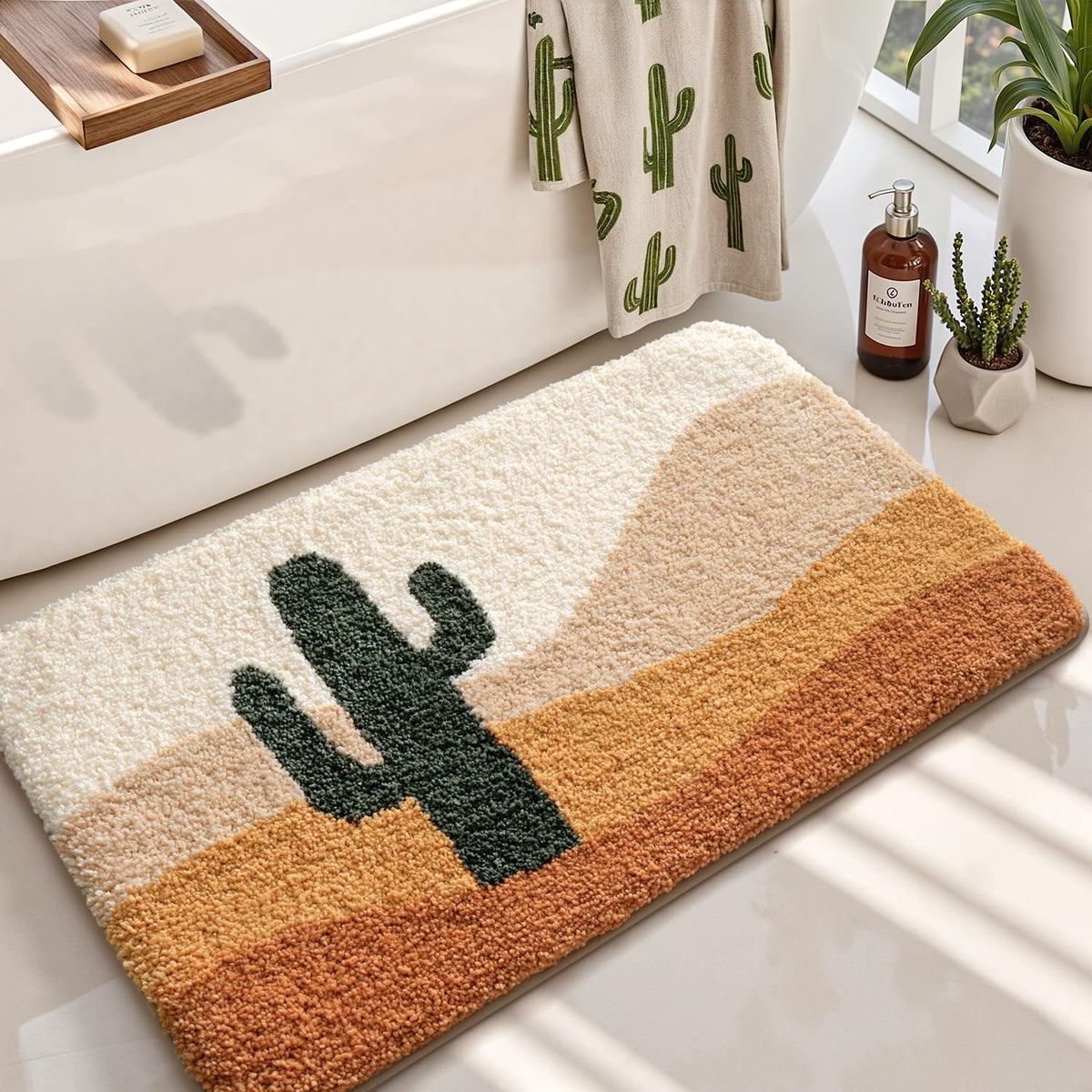 LUMI Square Beach Bathroom Rug 32x32, Soft Absorbent Bath Mat, Non Slip