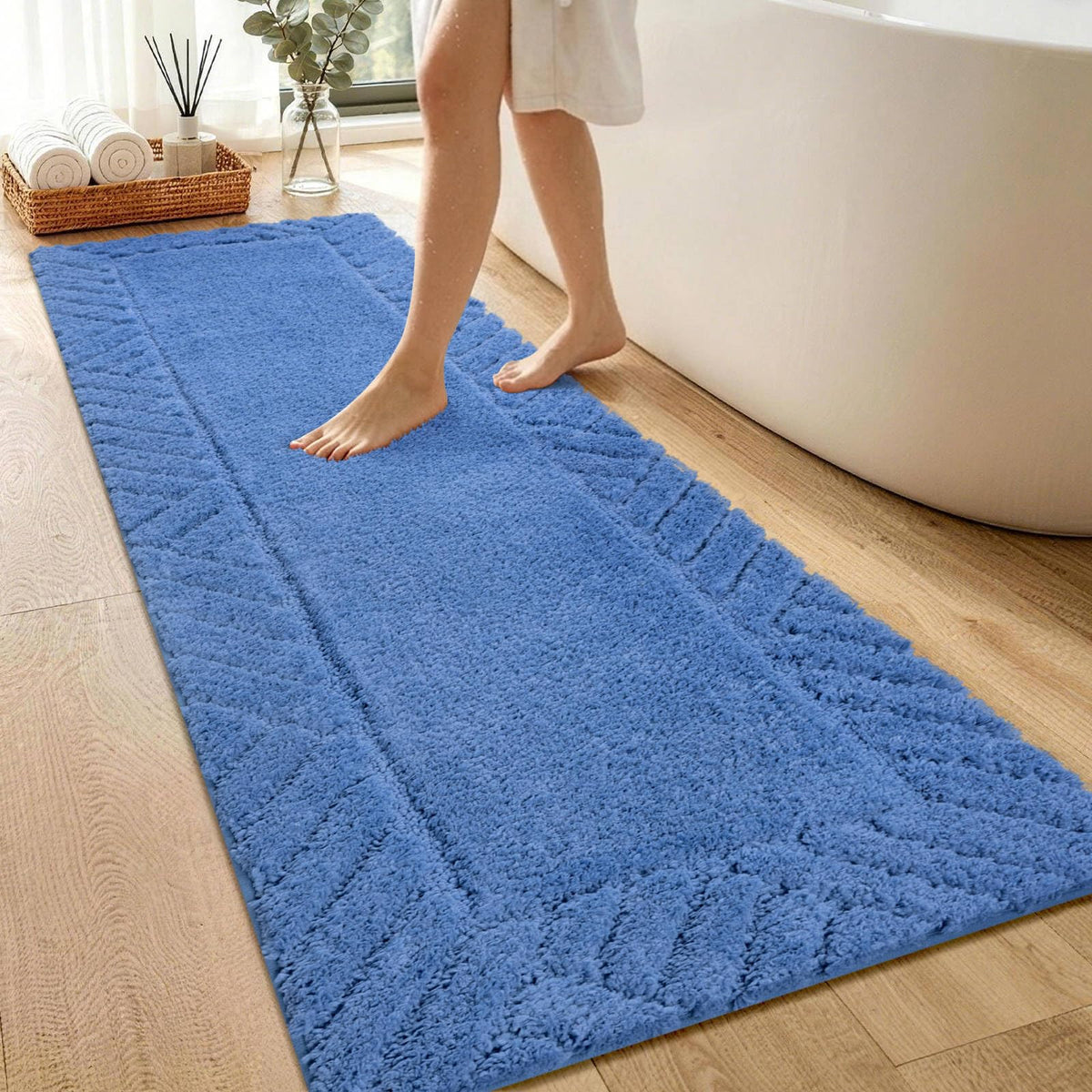 48x17 Long Bathroom Runner Rugs Beige, Non Slip Washable Bath Rugs