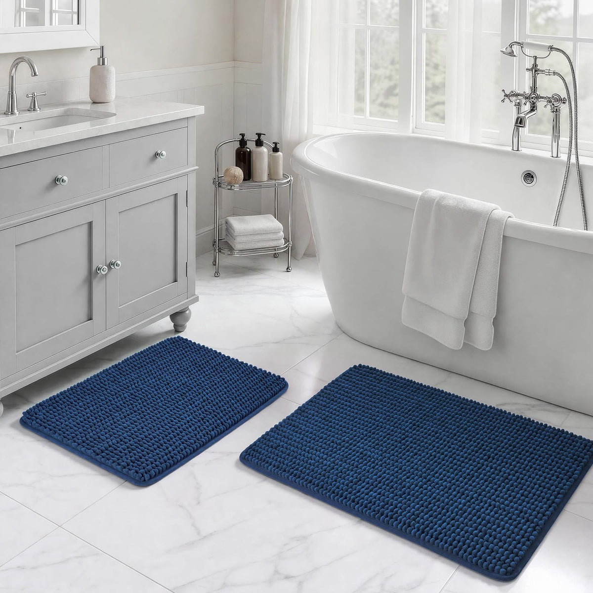 Ophanie Grey Bathroom Rugs 30x20, Soft Chenille Bath Mat, Non Slip Absorbent Quick Dry Light Gray Mats, Machine Washable Thick Small Area Rug Sets,Grip Bathmat for Shower,Toilet,Sink and Indoor Floor