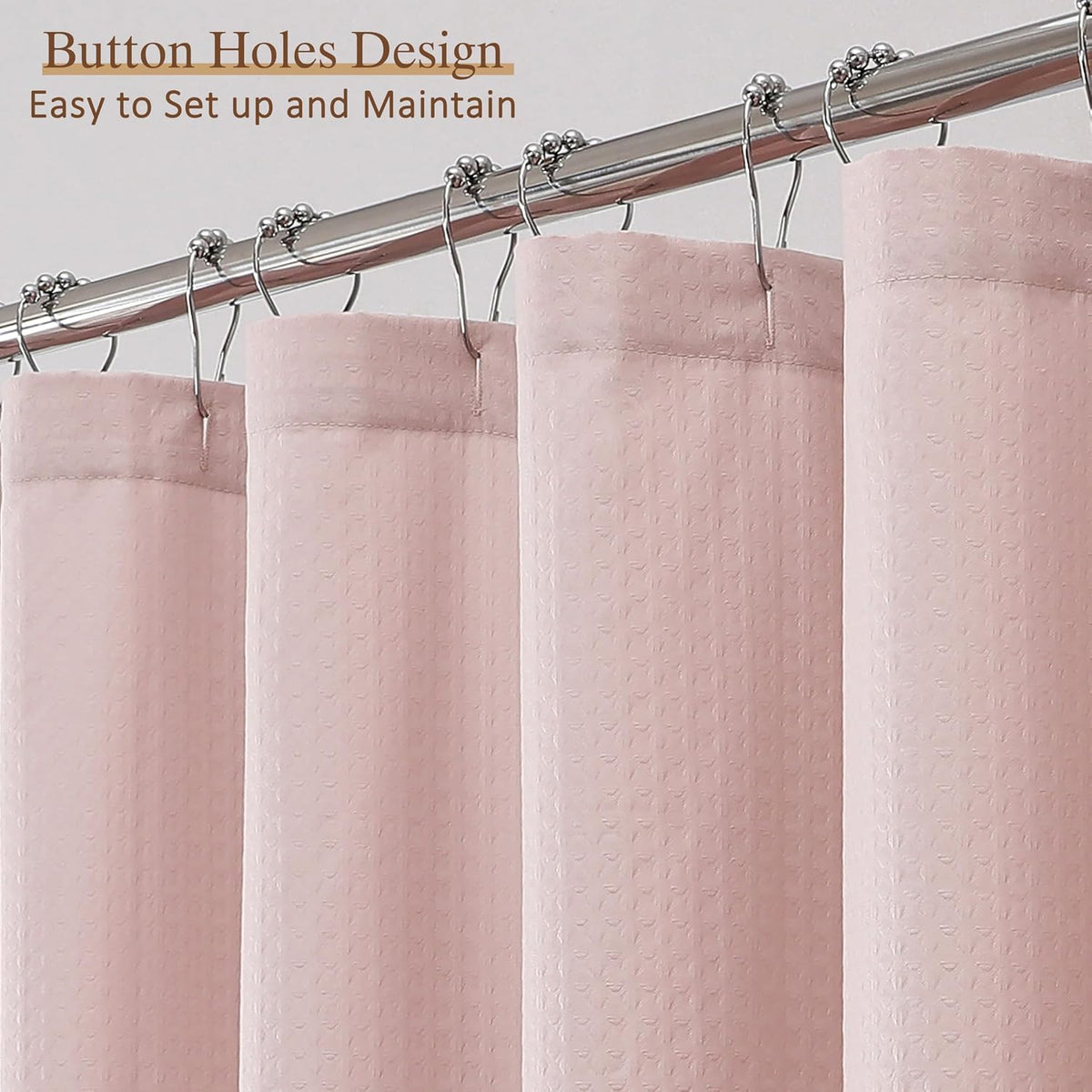 Pink Shower Curtain 72 Inch Length 1 Piece, Waffle Embossed Textured Soft Fabric Hotel Shower Curtain for Bathroom, Modern Polyester Water Repellent Machine Washable Bath Decor, 72Wx72L Inches
