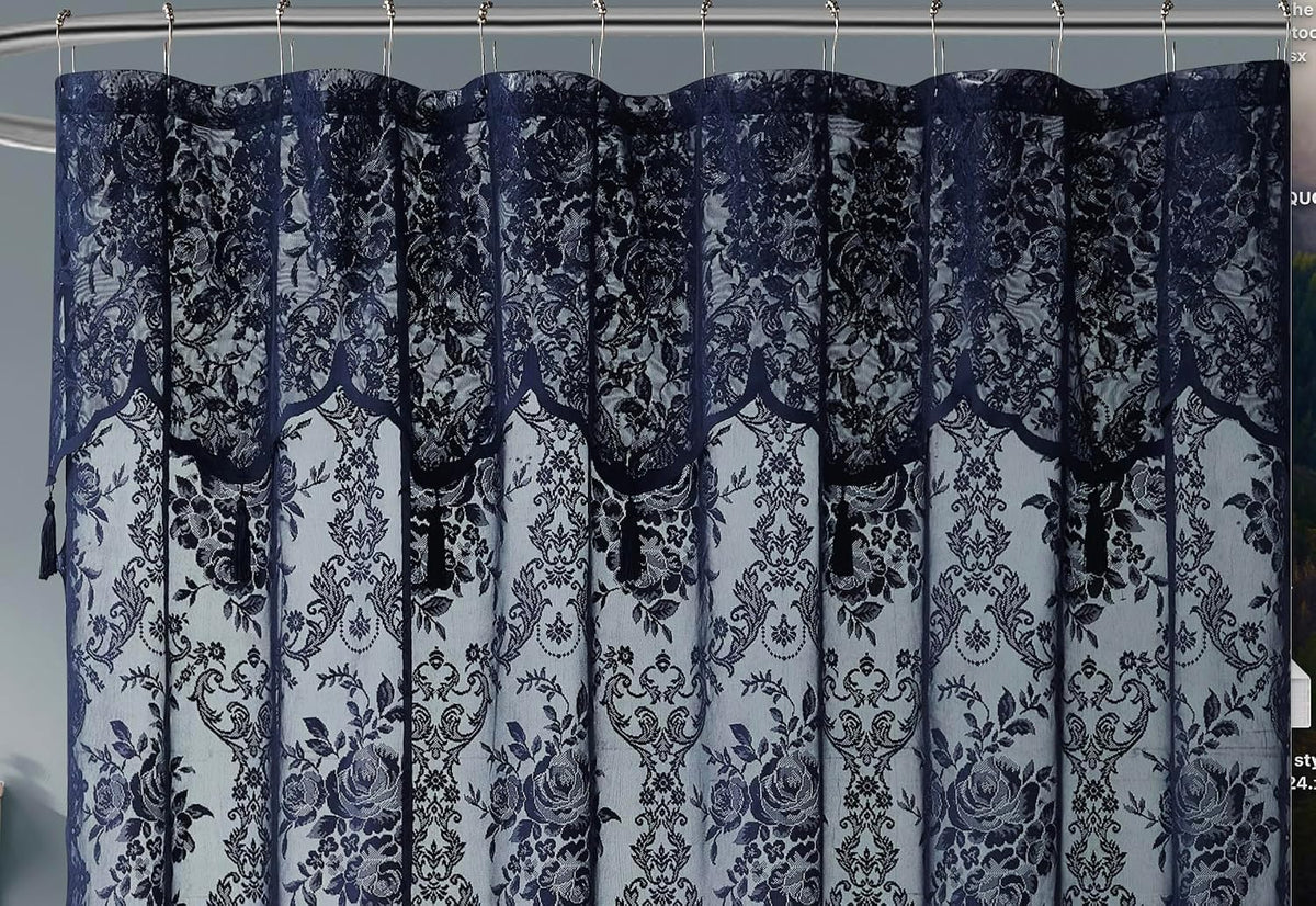 Warm Home Designs Navy Blue Lace Shower Curtain with Valance. LA Navy 72