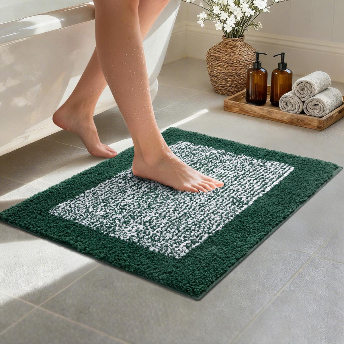 48x24 Long Bathroom Rugs Non Slip Washable, Soft Absorbent Bath Mat Blue