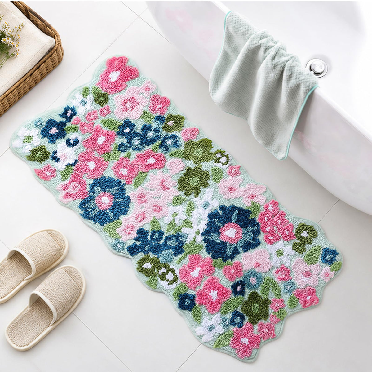 TRUEDAYS Floral Bath Mat, Cute Bath Mat for Bathroom, 32'' x 20'', Purple