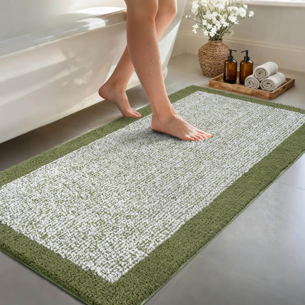 48x24 Long Bathroom Rugs Non Slip Washable, Soft Absorbent Bath Mat Blue