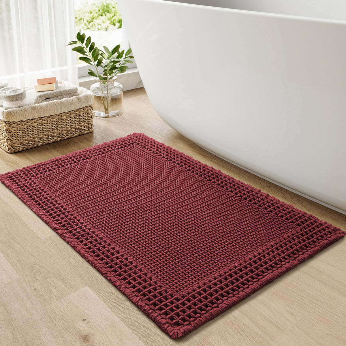 RESARE Waffle Bath Mat for Bathroom, Non Slip Bathroom Rugs 17"x24" Green