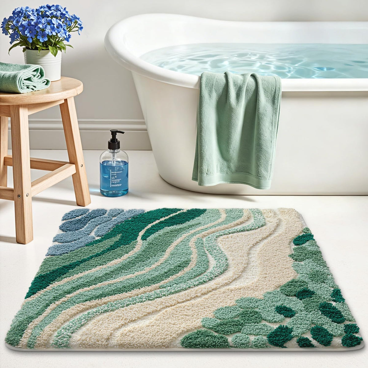 LUMI Square Beach Bathroom Rug 32x32, Soft Absorbent Bath Mat, Non Slip