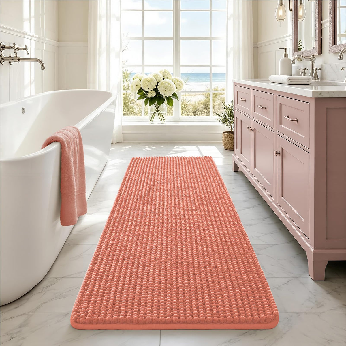Ophanie Grey Bathroom Rugs 30x20, Soft Chenille Bath Mat, Non Slip Absorbent Quick Dry Light Gray Mats, Machine Washable Thick Small Area Rug Sets,Grip Bathmat for Shower,Toilet,Sink and Indoor Floor