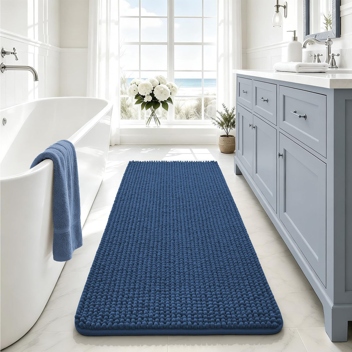Ophanie Grey Bathroom Rugs 30x20, Soft Chenille Bath Mat, Non Slip Absorbent Quick Dry Light Gray Mats, Machine Washable Thick Small Area Rug Sets,Grip Bathmat for Shower,Toilet,Sink and Indoor Floor