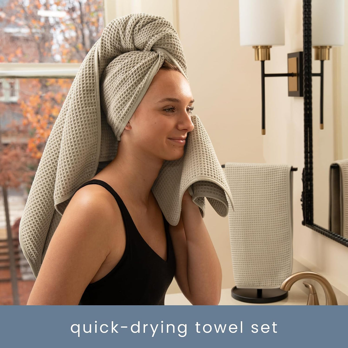 S&T INC. Aura Waffle Bath Towel Set, 6 Pieces, Beige