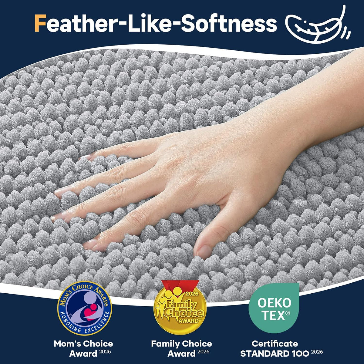 Ophanie Grey Bathroom Rugs 30x20, Soft Chenille Bath Mat, Non Slip Absorbent Quick Dry Light Gray Mats, Machine Washable Thick Small Area Rug Sets,Grip Bathmat for Shower,Toilet,Sink and Indoor Floor