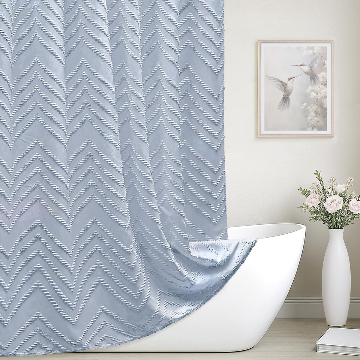 White Boho Fabric Shower Curtain 72 x 84 Inches