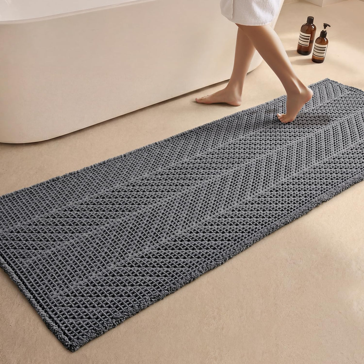 Sunfly Boho Herringbone Waffle Bath Mat, Ultra Soft Non-Slip Bathroom Rug - Super Absorbent & Quick Dry, Washable Bath Rug for Bathroom 16"x24" Taupe
